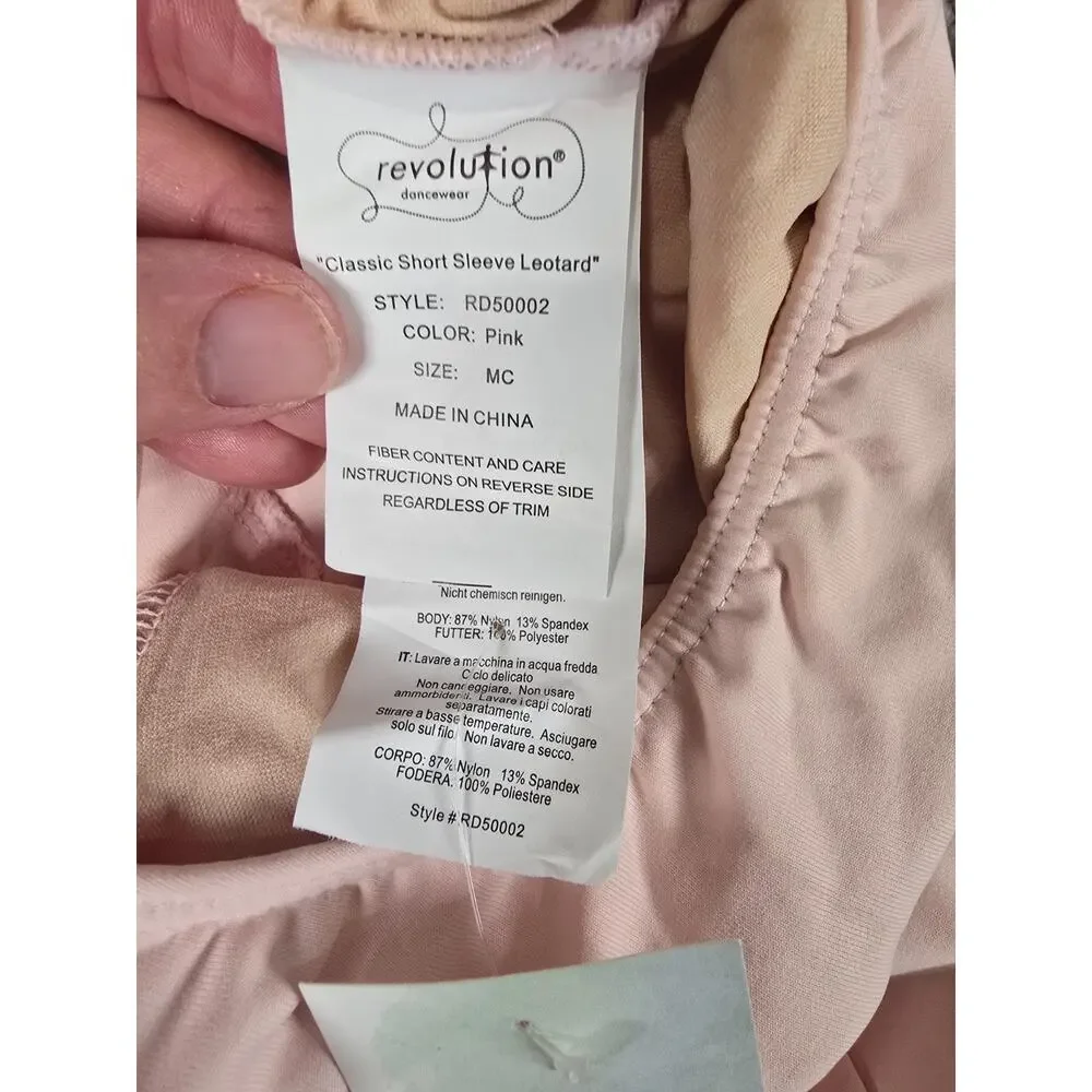 Revolution Dancewear Girls Sz M Short Sleeve Ballet Leotard Light Pink NEW